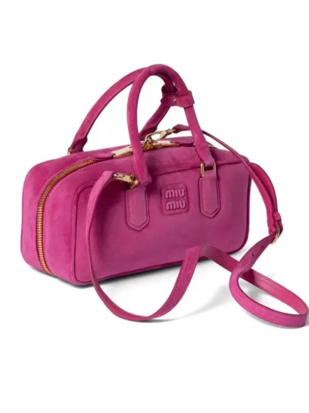 Bright Fuchsia Suede Crossbody Satchel